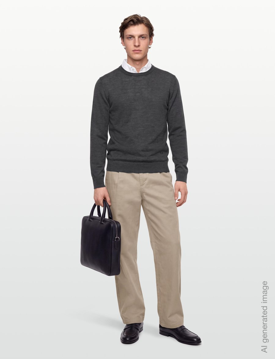 Mads Nørgaard - Merino Wool Karsten Knit - Ümara kaelusega - charcoal melange - 0