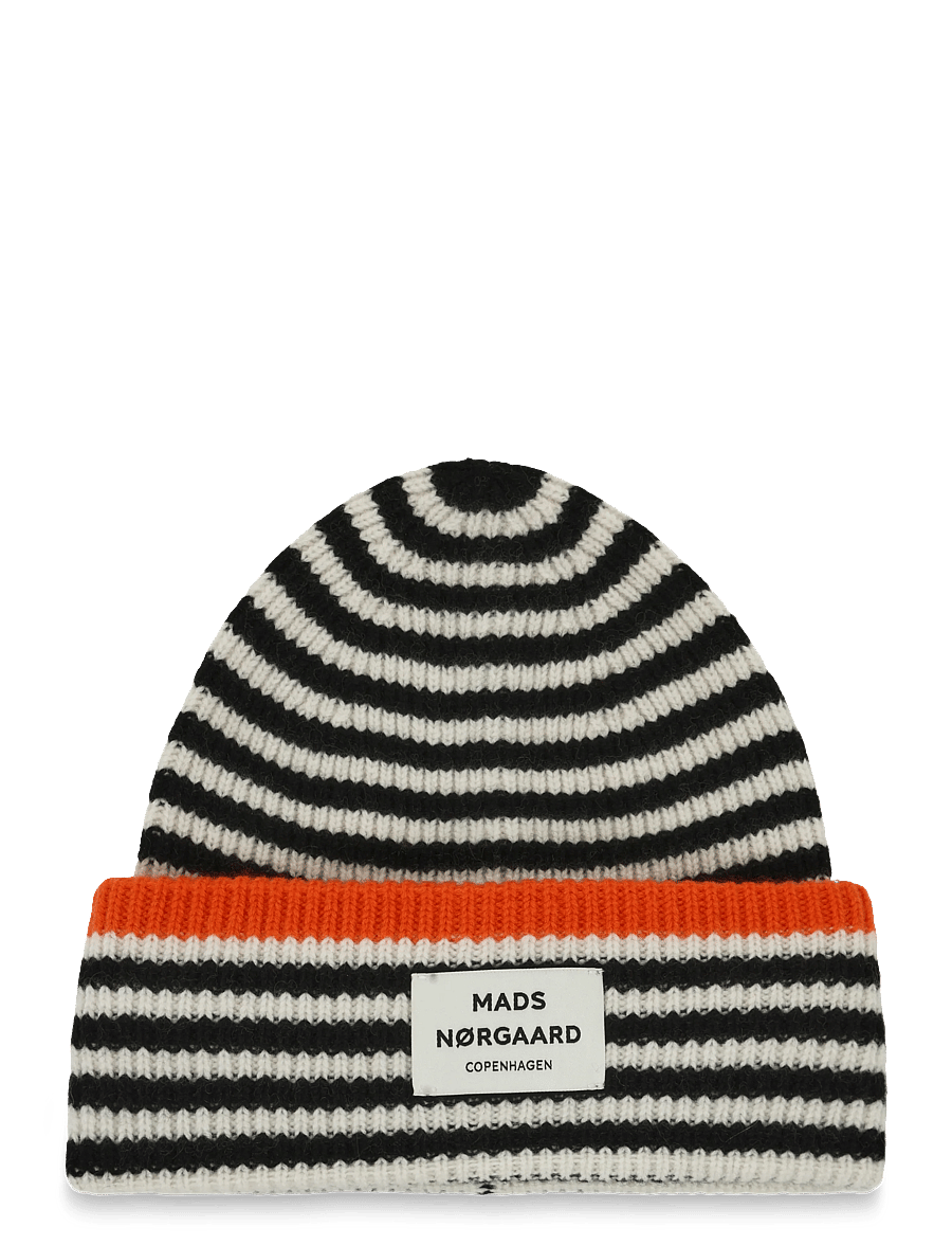 Mads Nørgaard - One Wool Anju Stripe Beanie - kootud mütsid - black/vanilla ice - 0
