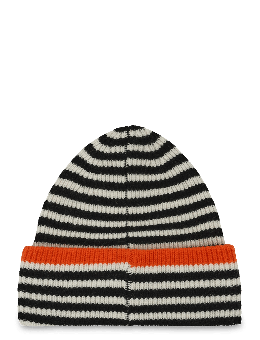 Mads Nørgaard - One Wool Anju Stripe Beanie - kootud mütsid - black/vanilla ice - 1