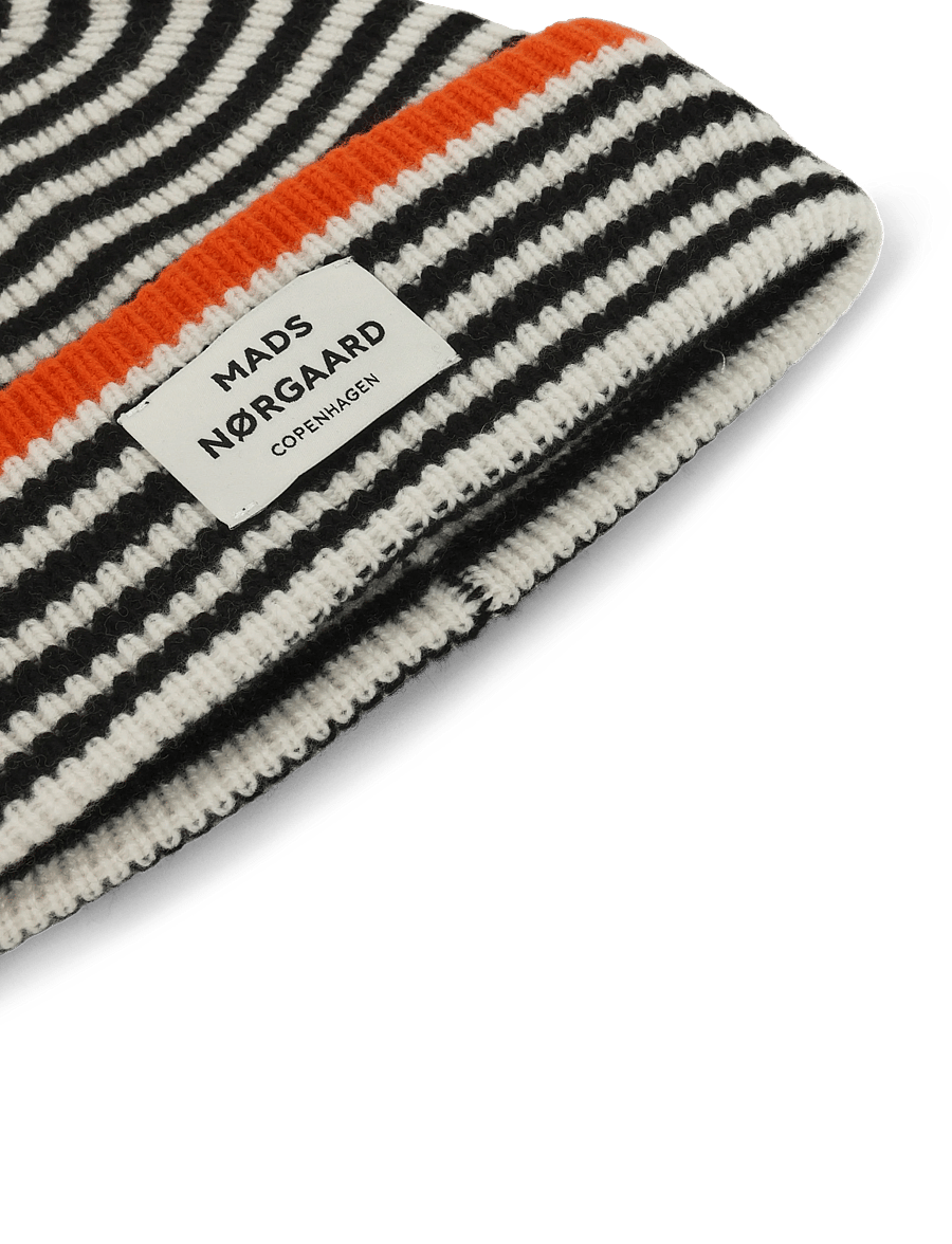 Mads Nørgaard - One Wool Anju Stripe Beanie - kootud mütsid - black/vanilla ice - 2