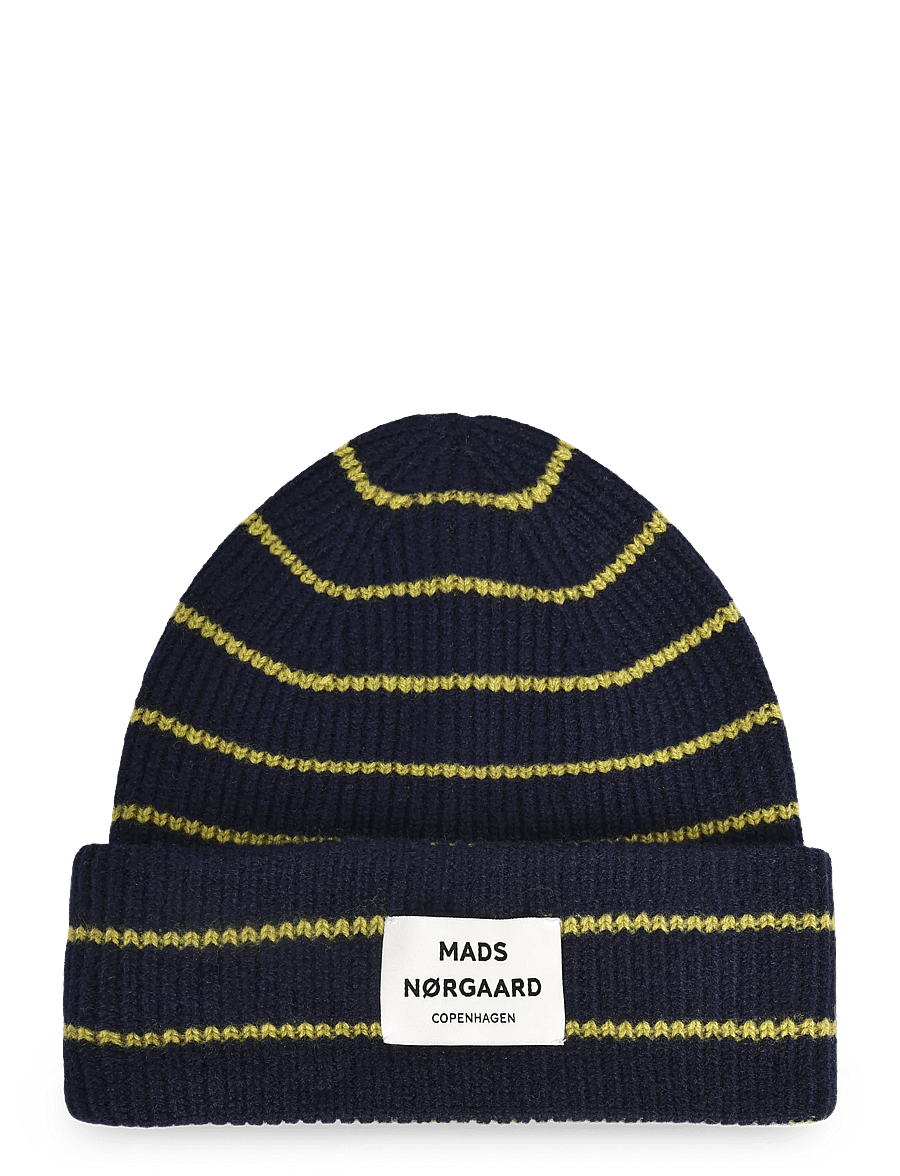 Mads Nørgaard - One Wool Anju Stripe Beanie - kootud mütsid - sky captain/green olive - 0