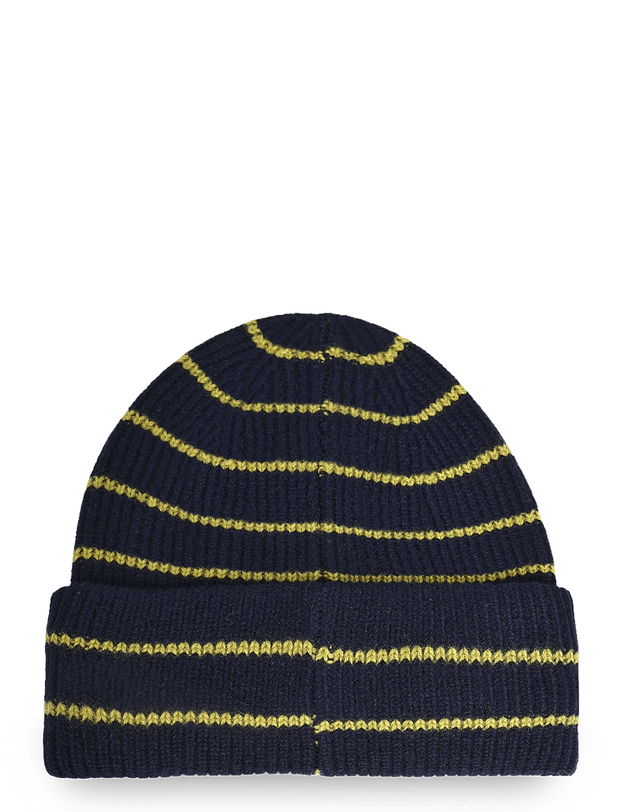 Mads Nørgaard - One Wool Anju Stripe Beanie - kootud mütsid - sky captain/green olive - 1