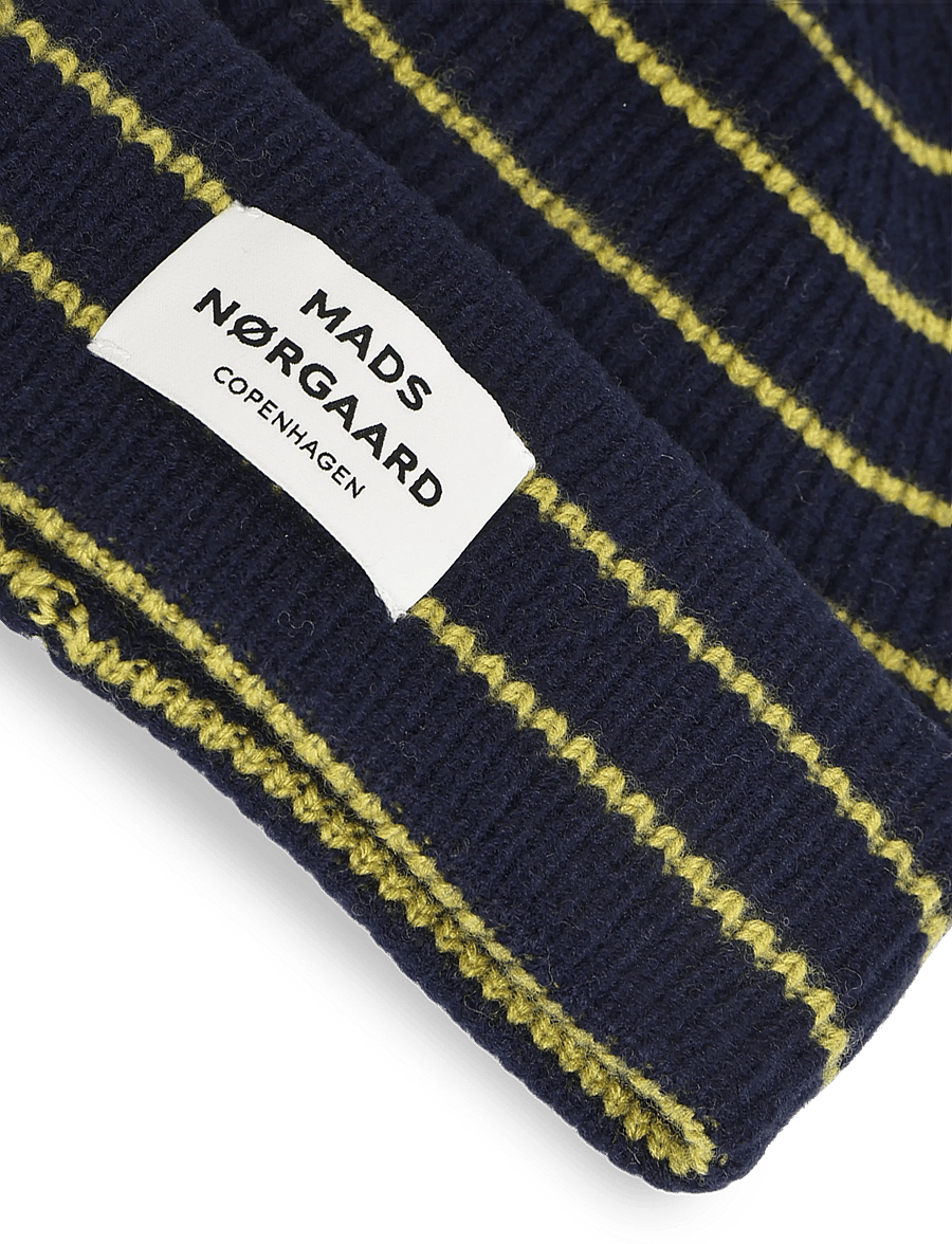 Mads Nørgaard - One Wool Anju Stripe Beanie - kootud mütsid - sky captain/green olive - 2