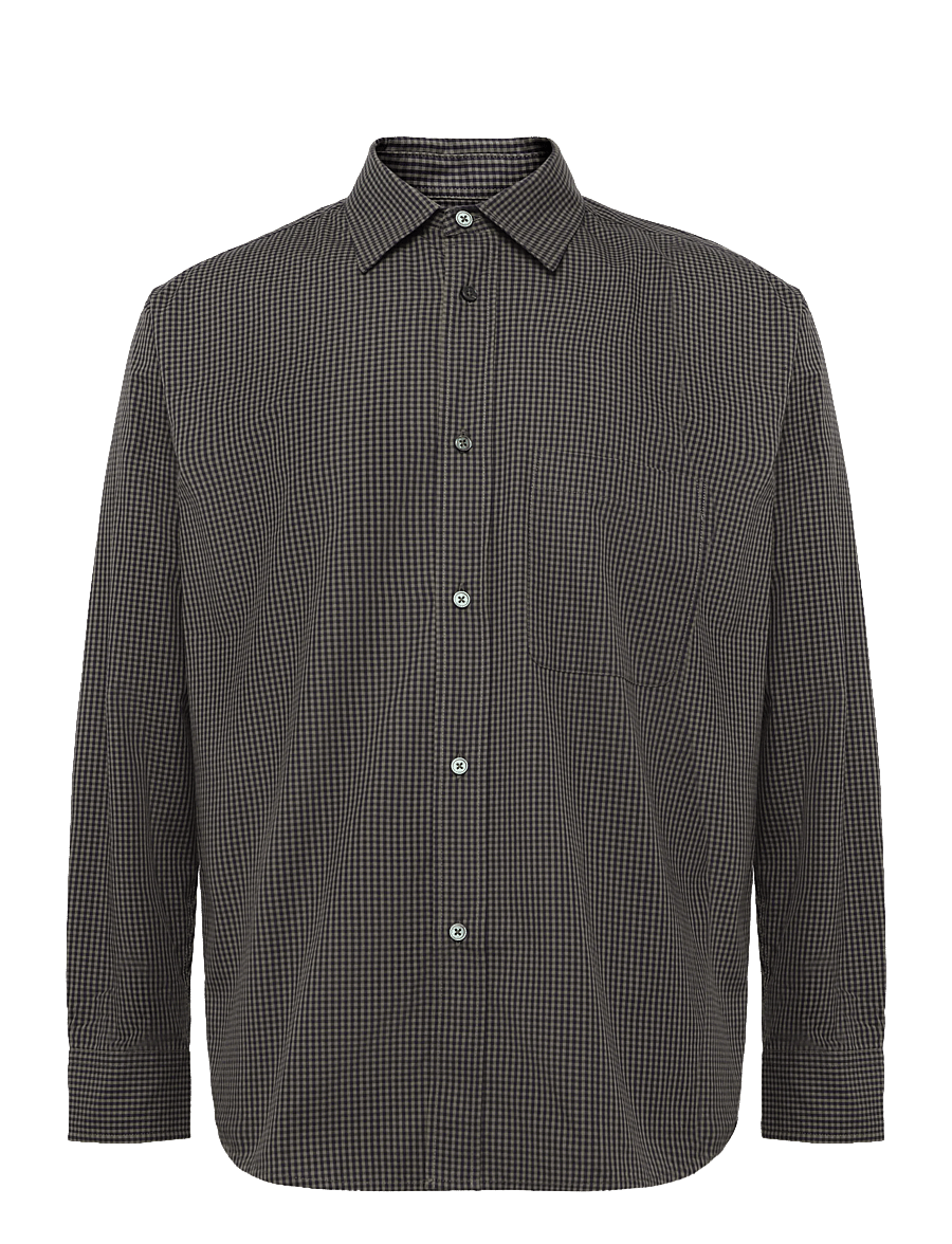 Mads Nørgaard - Cotton Soft Marcel Shirt - casual skjortor - sky captain/tarmac ch. - 1