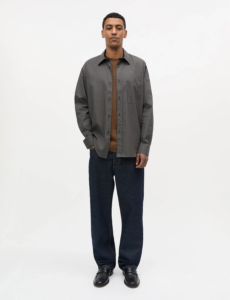 Mads Nørgaard - Cotton Soft Marcel Shirt - casual skjortor - sky captain/tarmac ch. - 0