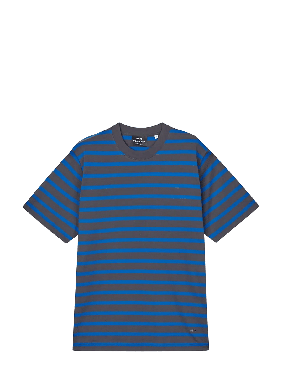 Mads Nørgaard - Cotton Jersey Stripe Frode Tee - kortärmade t-shirts - asphalt/lapis blue - 0
