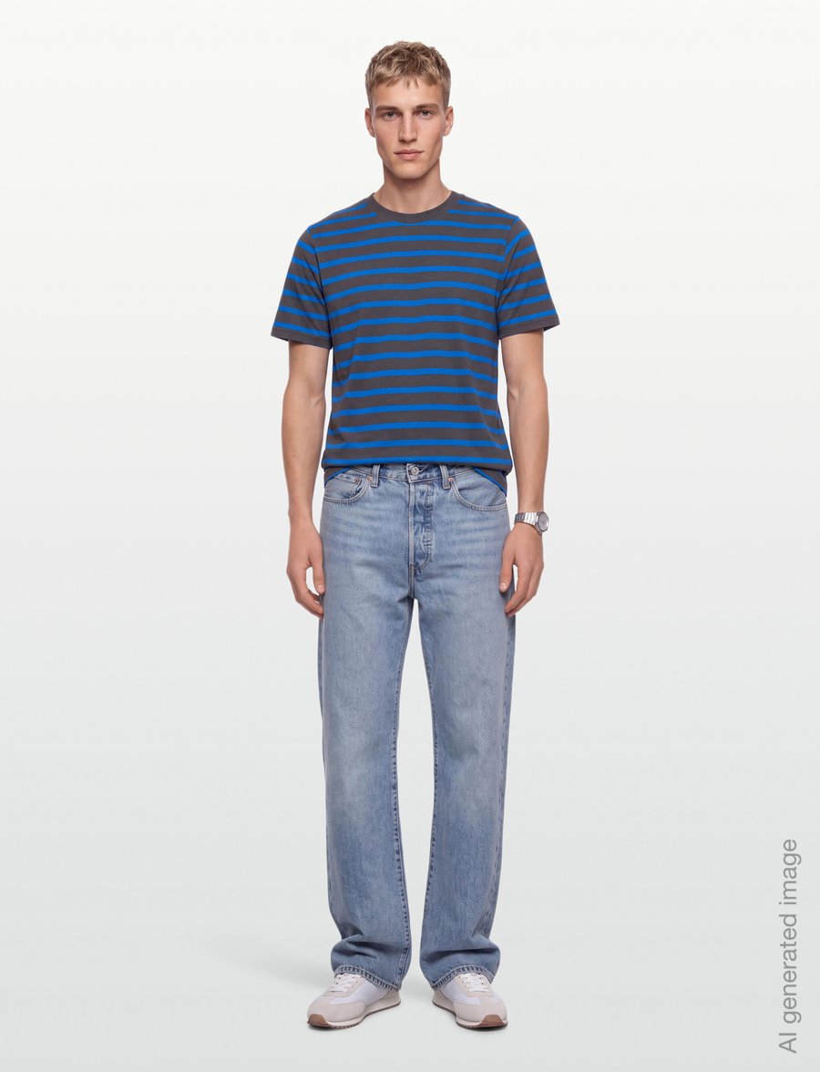 Mads Nørgaard - Cotton Jersey Stripe Frode Tee - kortærmede t-shirts - asphalt/lapis blue - 0
