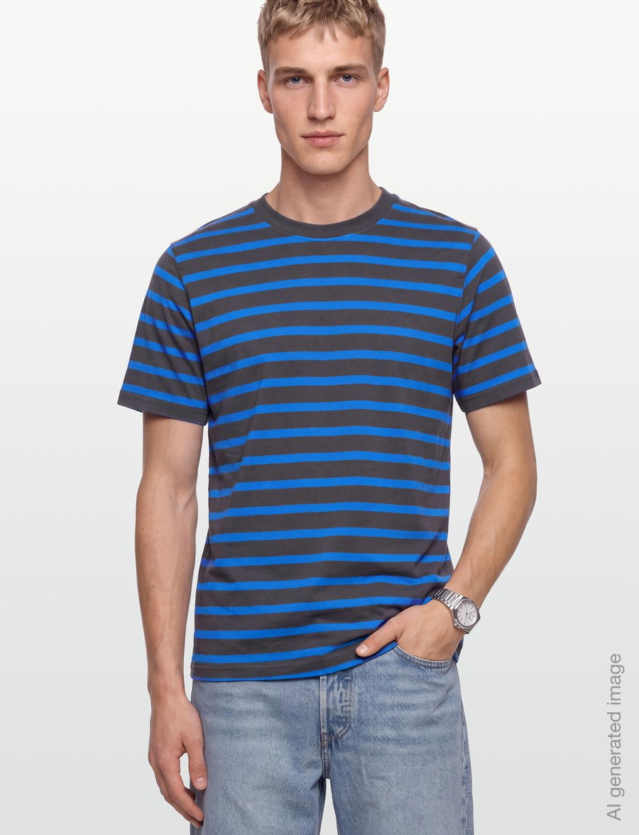 Mads Nørgaard - Cotton Jersey Stripe Frode Tee - kortærmede t-shirts - asphalt/lapis blue - 3