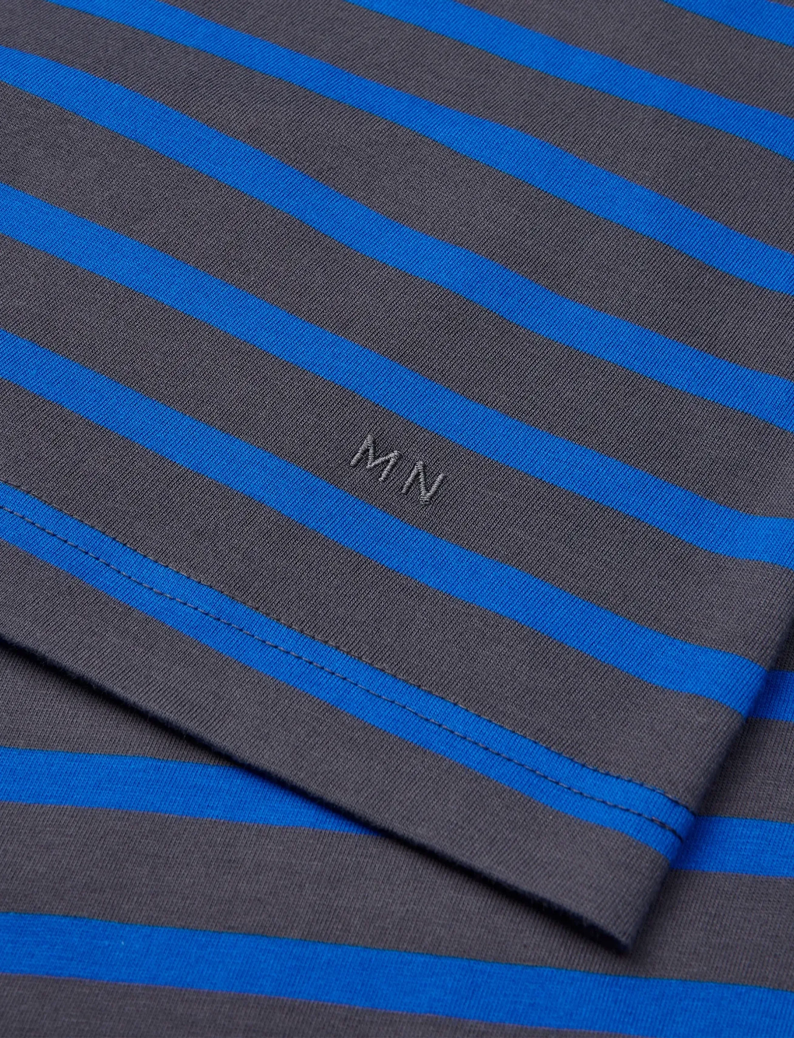Mads Nørgaard - Cotton Jersey Stripe Frode Tee - kortärmade t-shirts - asphalt/lapis blue - 1