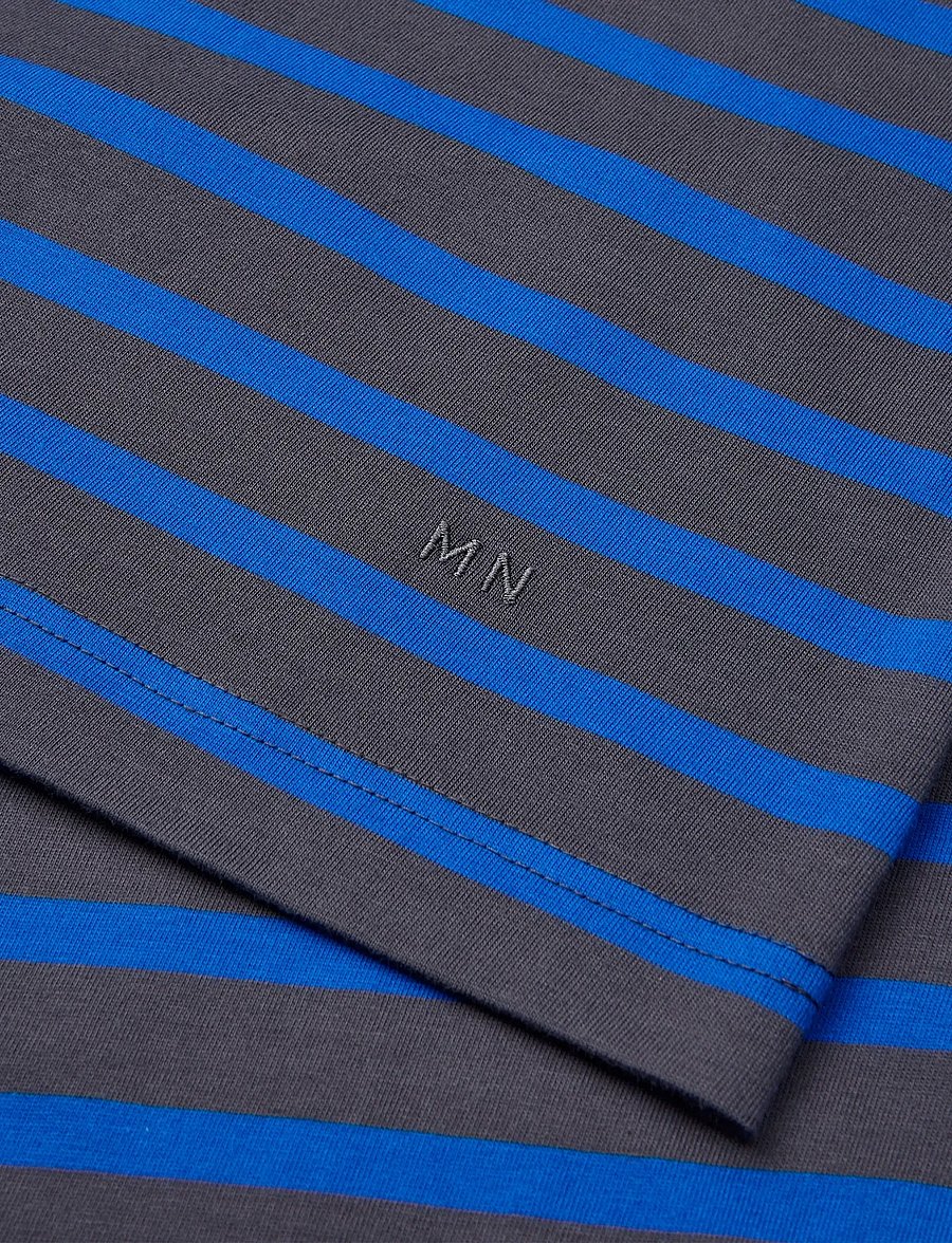 Mads Nørgaard - Cotton Jersey Stripe Frode Tee - kortärmade t-shirts - asphalt/lapis blue - 1