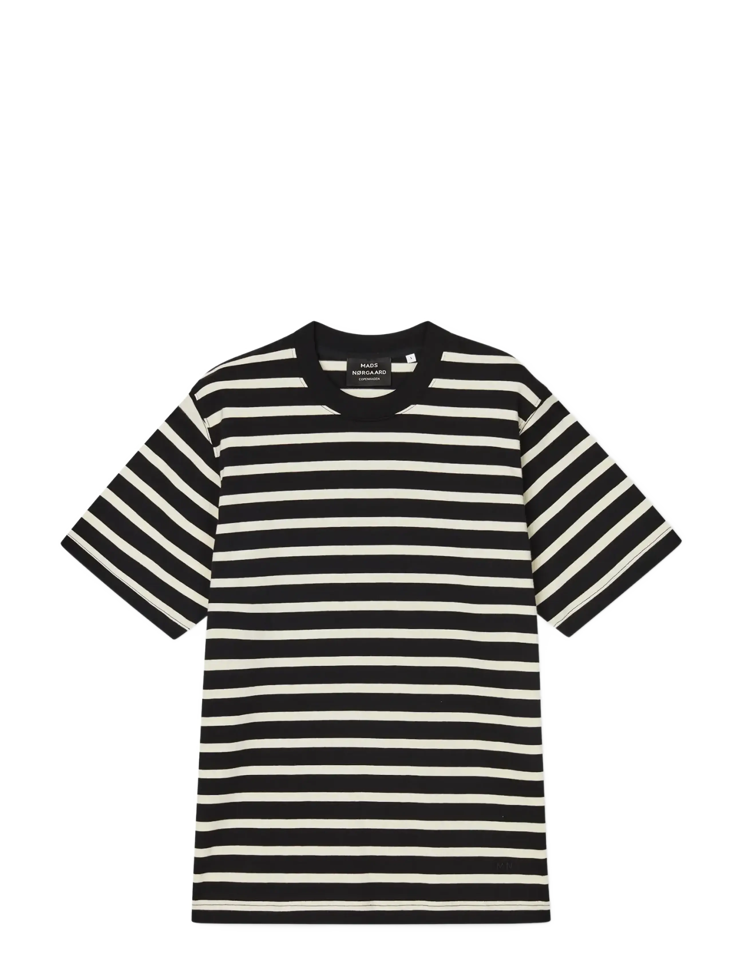 Mads Nørgaard Cotton Jersey Stripe Frode Tee - Streetstyle - BLACK/VANILLA ICE / black