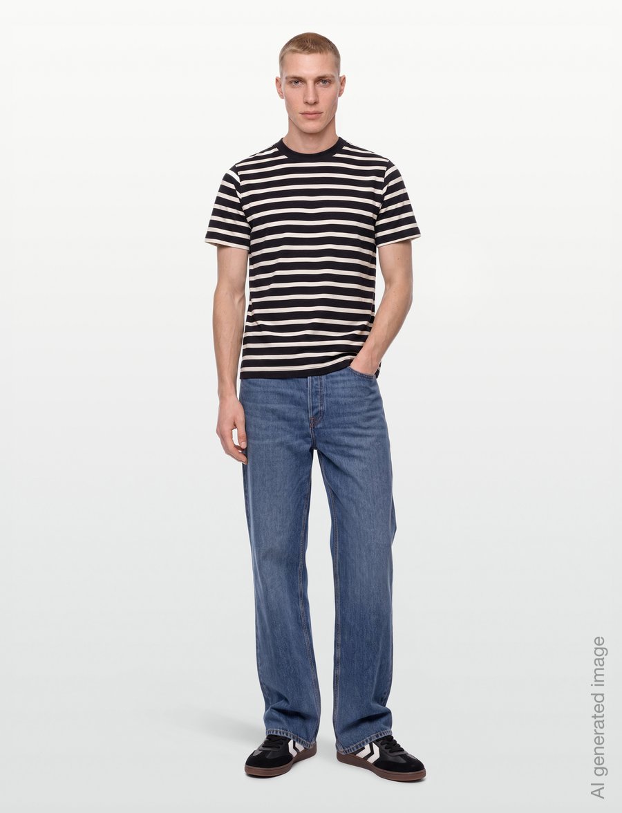 Mads Nørgaard - Cotton Jersey Stripe Frode Tee - kortærmede t-shirts - black/vanilla ice - 0