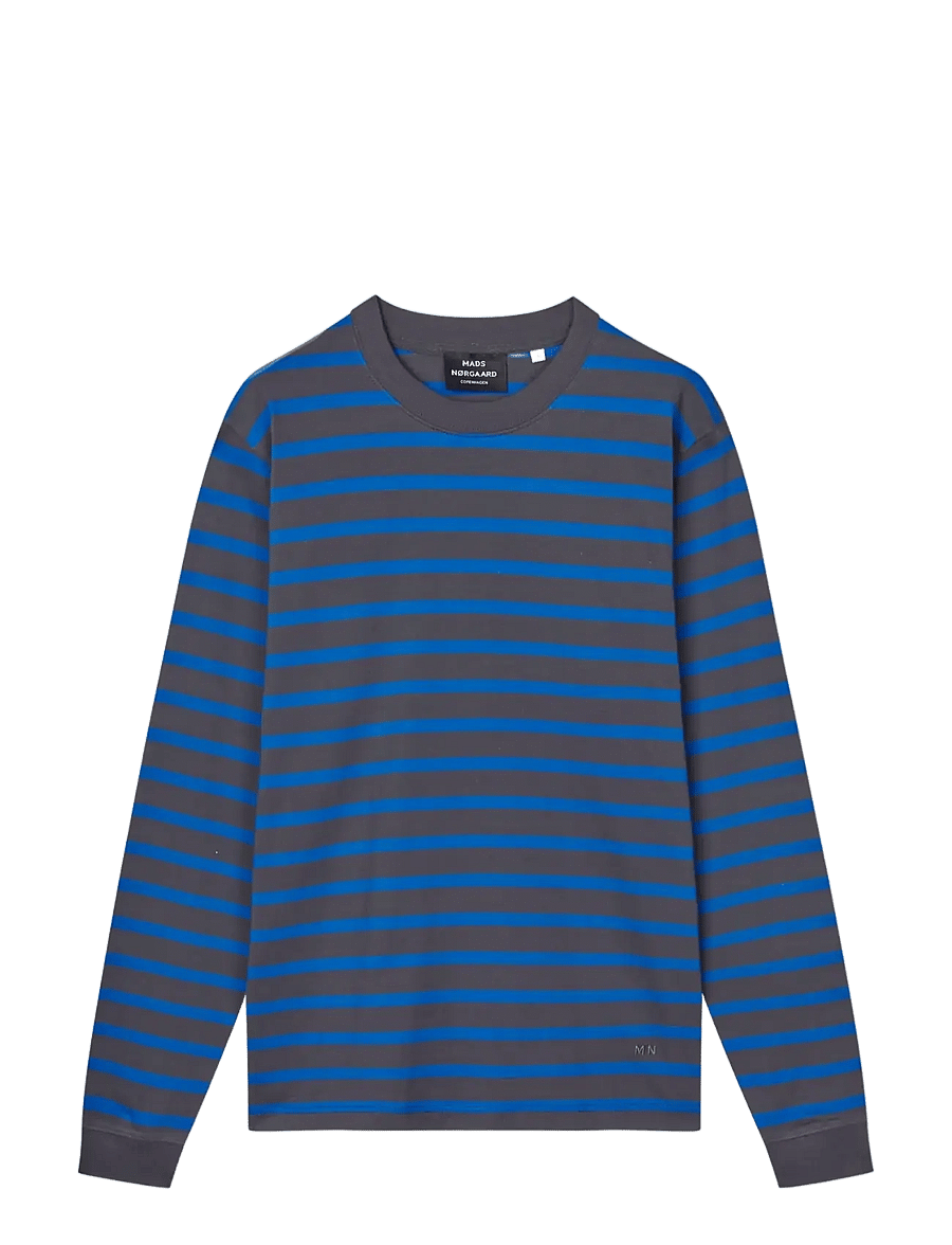 Mads Nørgaard - Cotton Jersey Stripe Frode Tee LS - långärmade t-shirts - asphalt/lapis blue - 0