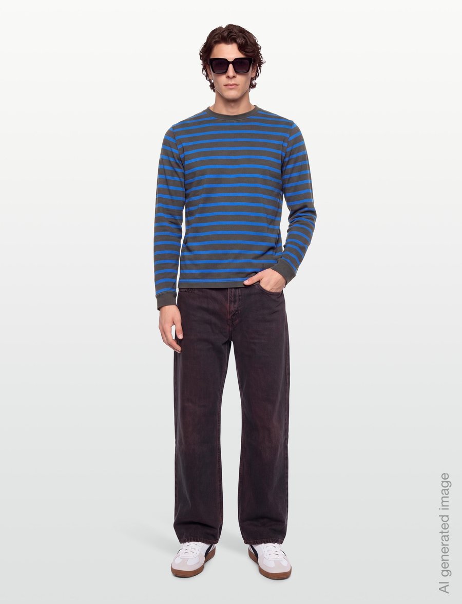 Mads Nørgaard - Cotton Jersey Stripe Frode Tee LS - langärmelige t-shirts - asphalt/lapis blue - 0