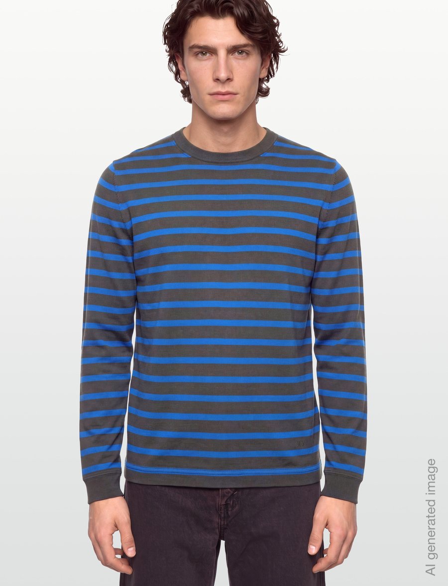 Mads Nørgaard - Cotton Jersey Stripe Frode Tee LS - langärmelige t-shirts - asphalt/lapis blue - 3