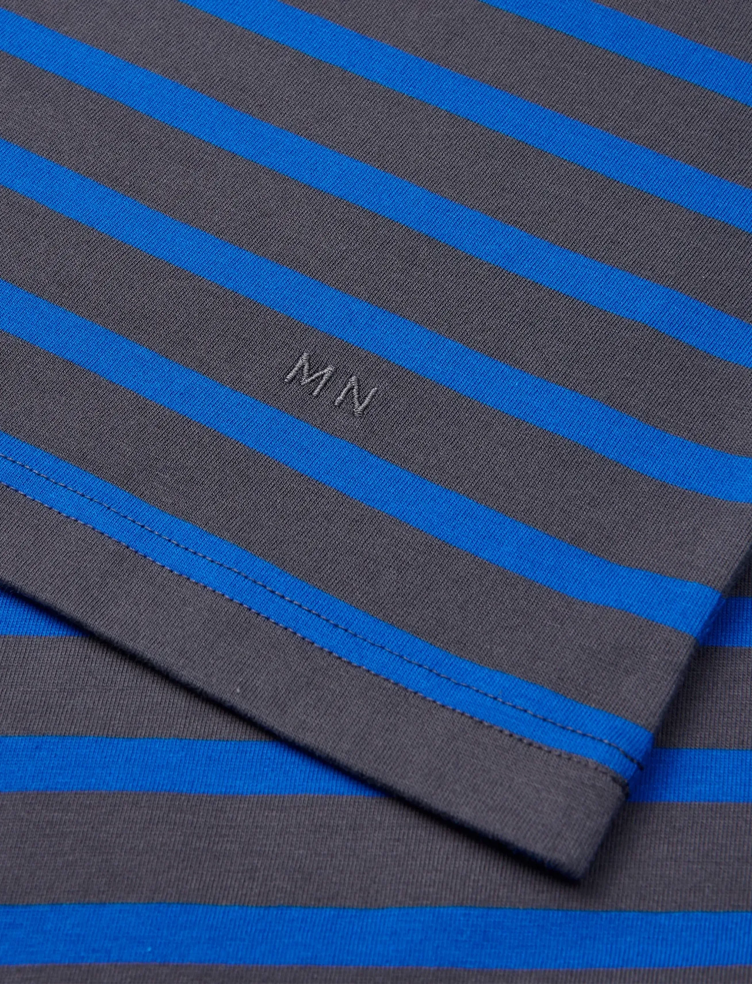 Mads Nørgaard - Cotton Jersey Stripe Frode Tee LS - långärmade t-shirts - asphalt/lapis blue - 1