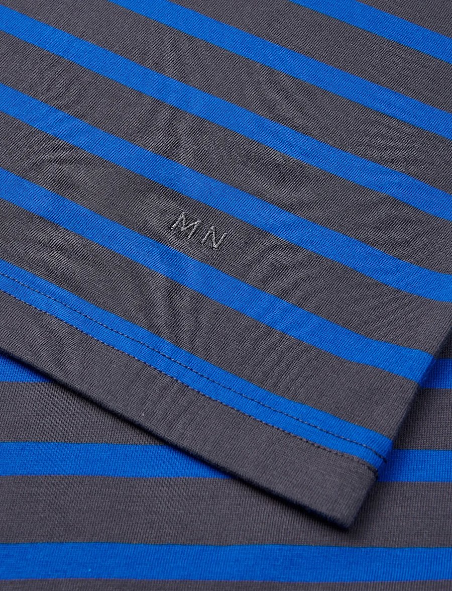 Mads Nørgaard - Cotton Jersey Stripe Frode Tee LS - långärmade t-shirts - asphalt/lapis blue - 1