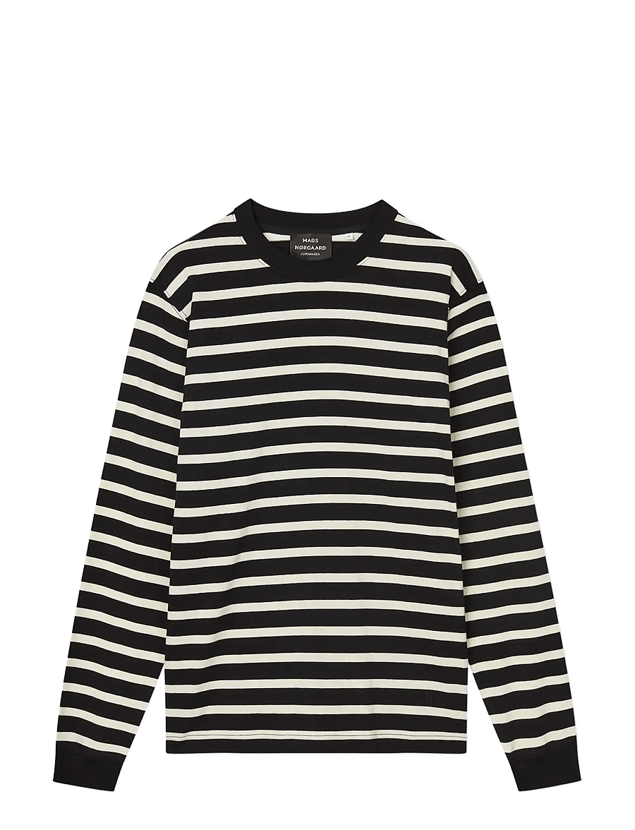 Mads Nørgaard - Cotton Jersey Stripe Frode Tee LS - långärmade t-shirts - black/vanilla ice - 0