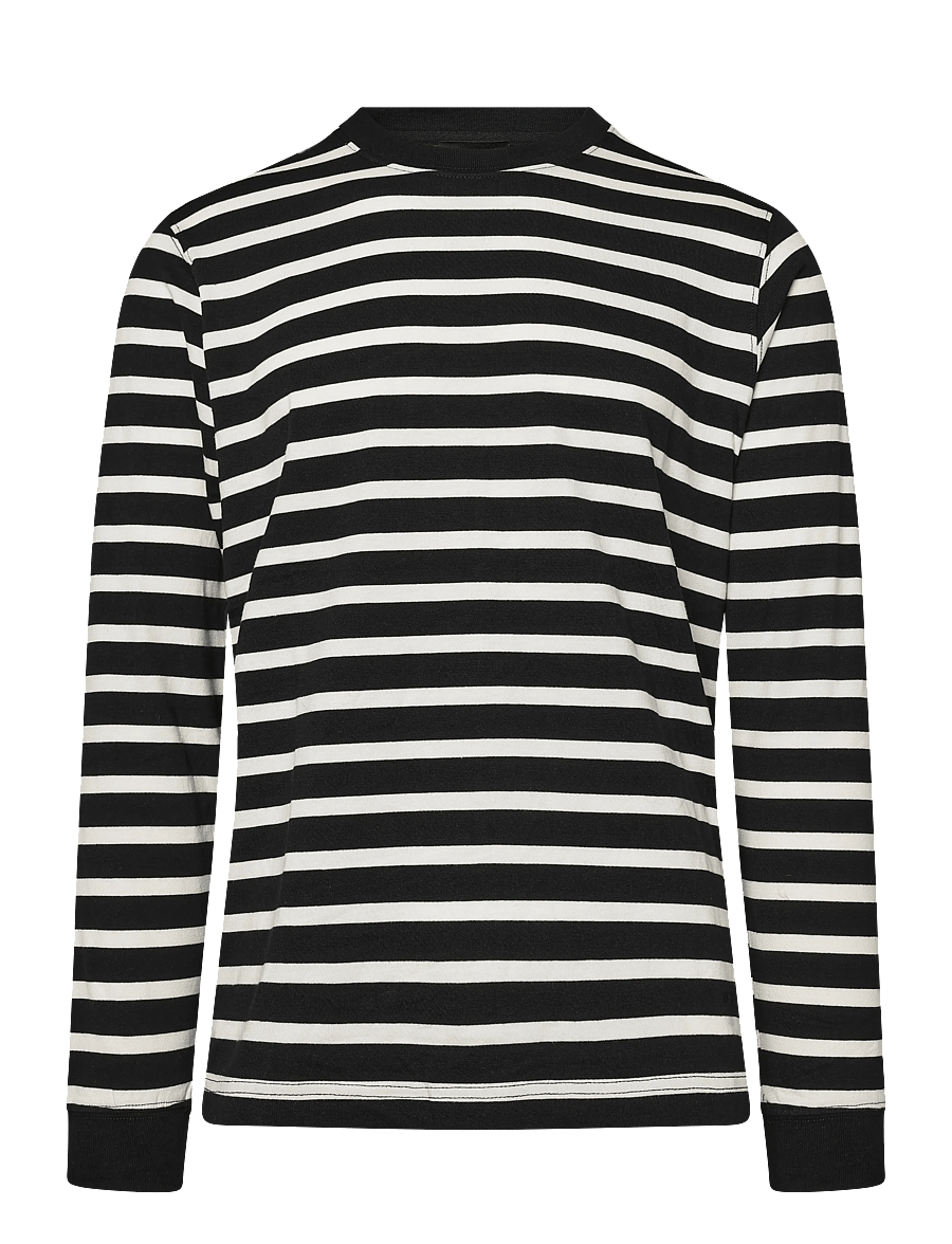 Mads Nørgaard - Cotton Jersey Stripe Frode Tee LS - long-sleeved t-shirts - black/vanilla ice - 0