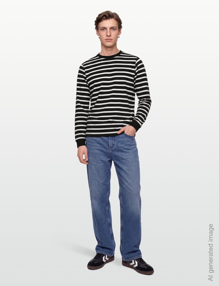 Mads Nørgaard - Cotton Jersey Stripe Frode Tee LS - langærmede t-shirts - black/vanilla ice - 0