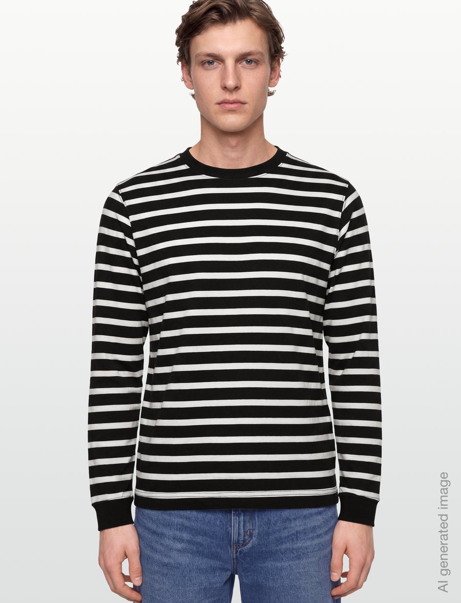 Mads Nørgaard - Cotton Jersey Stripe Frode Tee LS - langærmede t-shirts - black/vanilla ice - 3