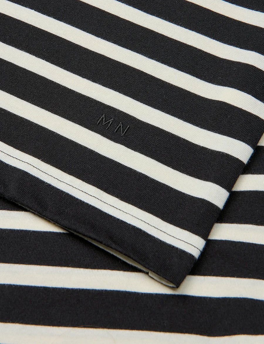 Mads Nørgaard - Cotton Jersey Stripe Frode Tee LS - långärmade t-shirts - black/vanilla ice - 1
