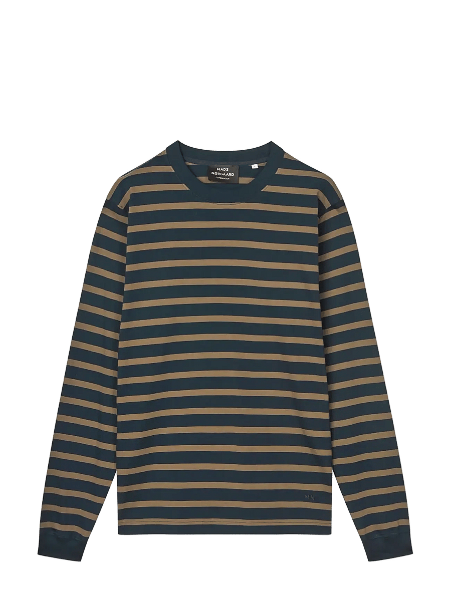 Mads Nørgaard - Cotton Jersey Stripe Frode Tee LS - sky captain/tarmac - 0