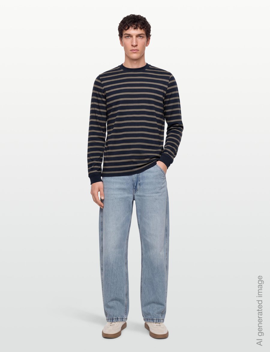 Mads Nørgaard - Cotton Jersey Stripe Frode Tee LS - langärmelige t-shirts - sky captain/tarmac - 0