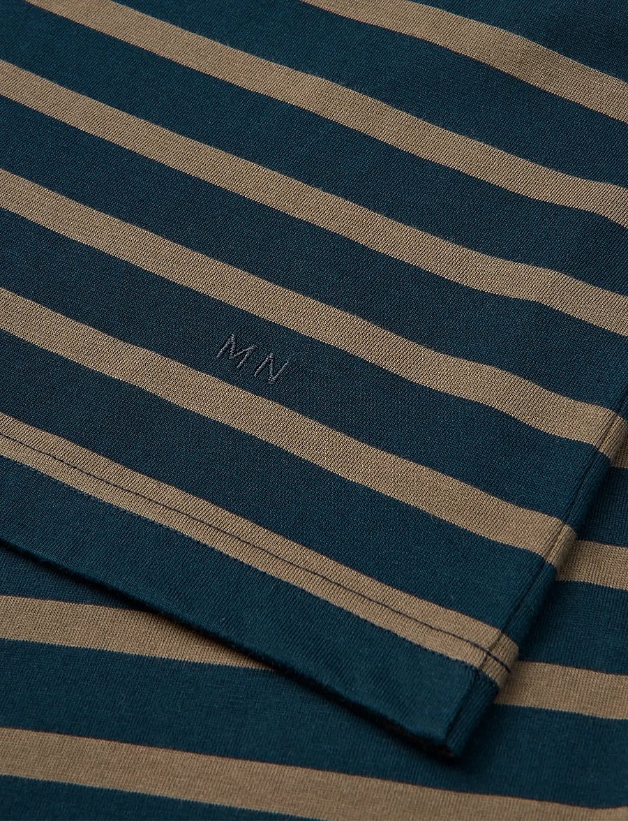 Mads Nørgaard - Cotton Jersey Stripe Frode Tee LS - sky captain/tarmac - 1
