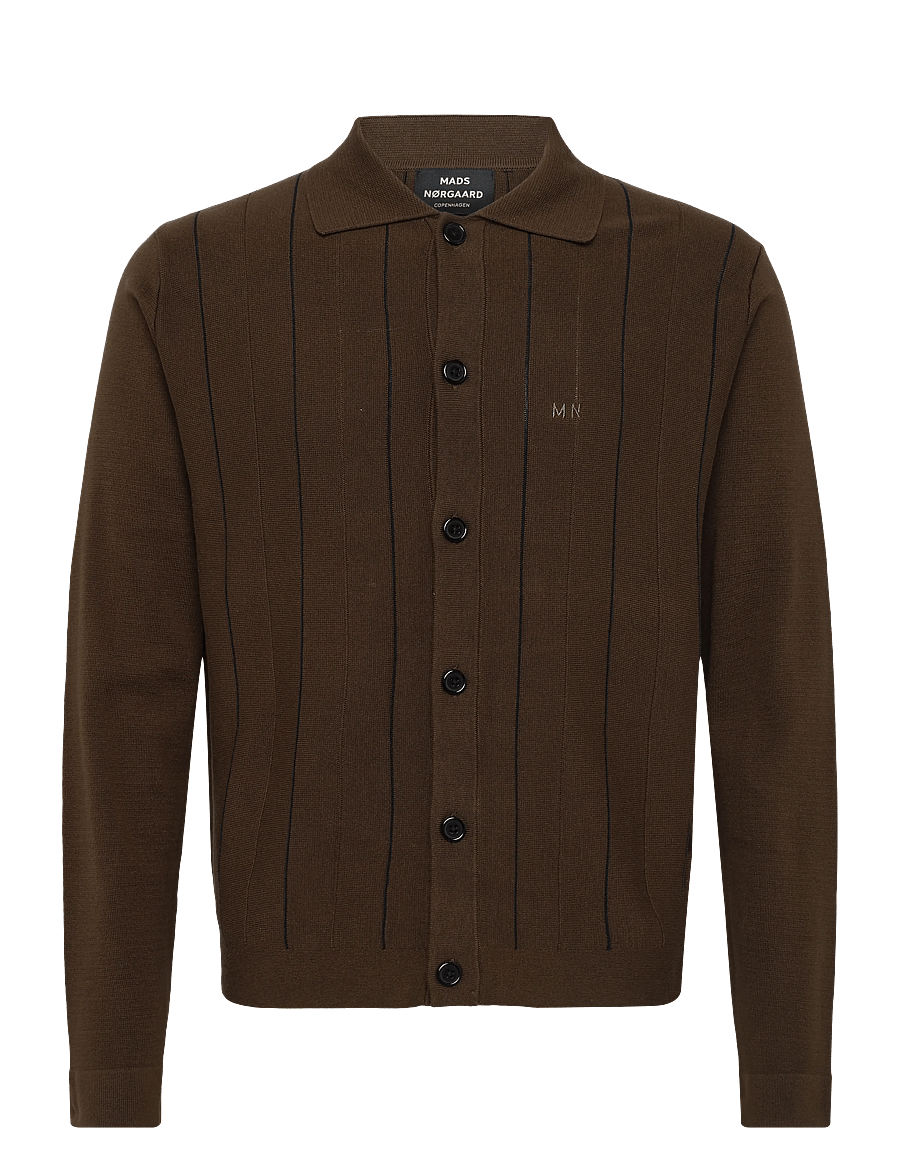 Mads Nørgaard - Classy Brando Polo LS Knit - langärmelige strick-polohemden - cocoa - 0