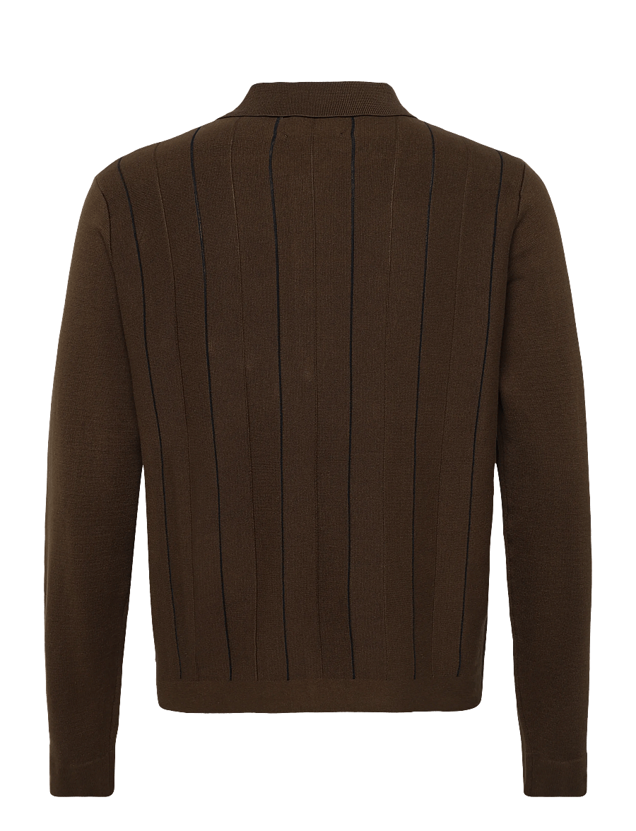 Mads Nørgaard - Classy Brando Polo LS Knit - langärmelige strick-polohemden - cocoa - 1