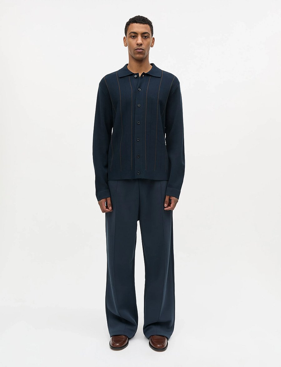 Mads Nørgaard - Classy Brando Polo LS Knit - langärmelige strick-polohemden - sky captain - 0