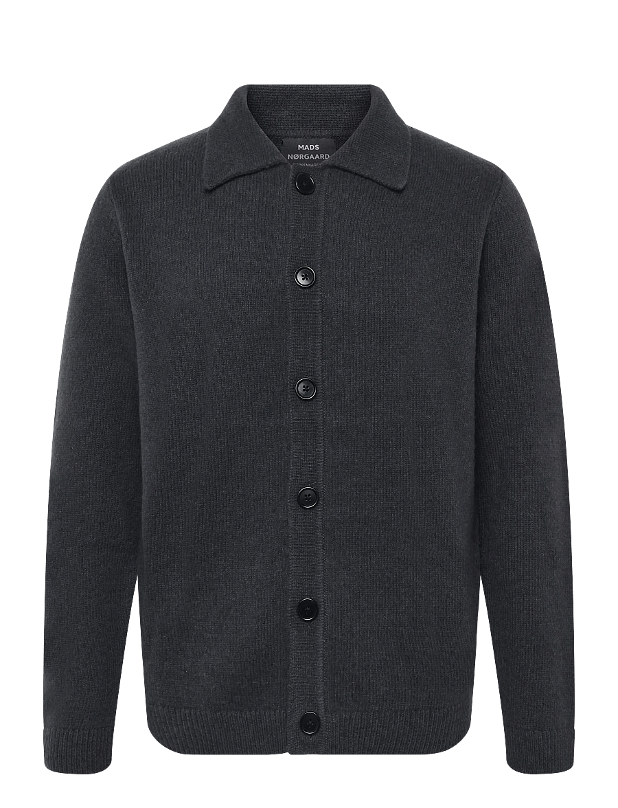 Mads Nørgaard - Super Wool Brando Polo LS Knit - långärmade stickade pikétröjor - asphalt - 0