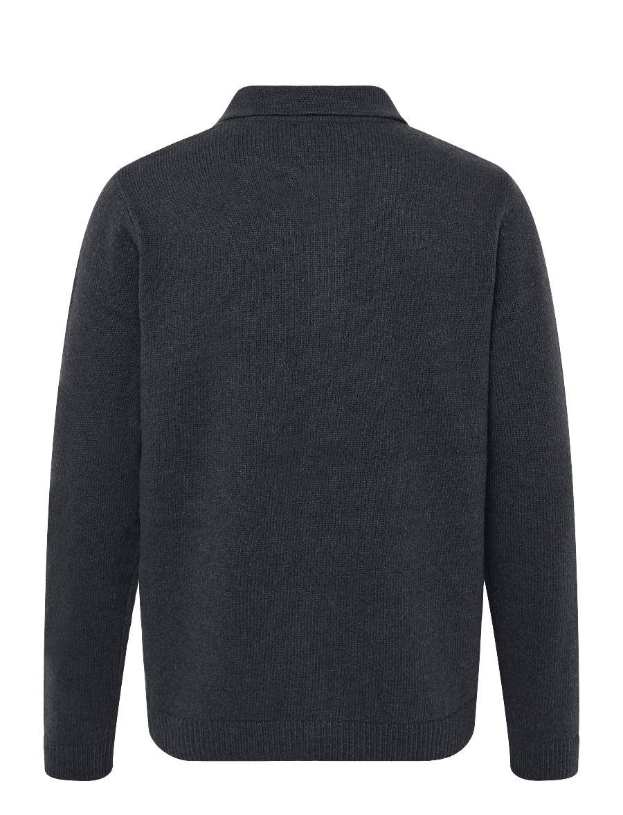 Mads Nørgaard - Super Wool Brando Polo LS Knit - långärmade stickade pikétröjor - asphalt - 1