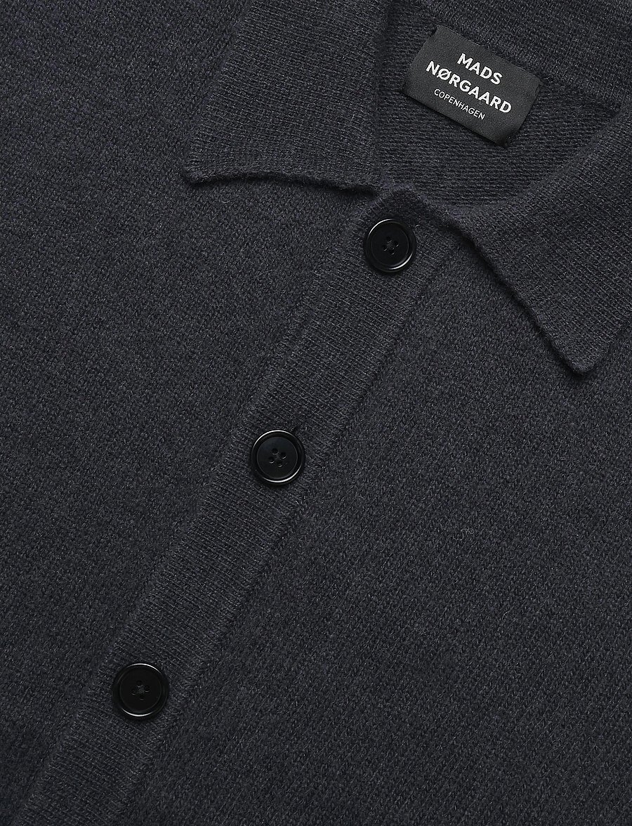 Mads Nørgaard - Super Wool Brando Polo LS Knit - långärmade stickade pikétröjor - asphalt - 2