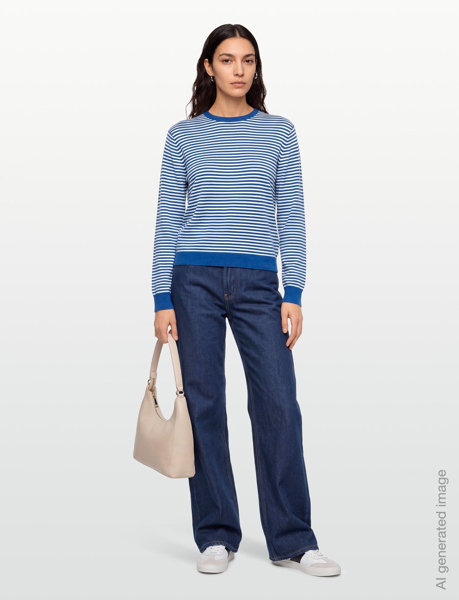 Mads Nørgaard - Fine Merino Emma Stripe Knit - stickade tröjor - lapis blue/vanilla ice - 0