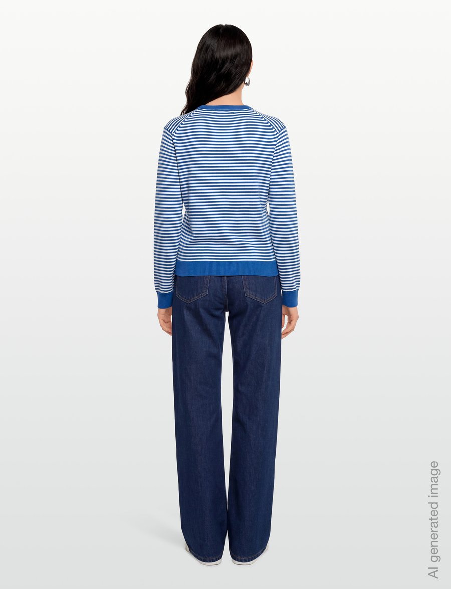 Mads Nørgaard - Fine Merino Emma Stripe Knit - stickade tröjor - lapis blue/vanilla ice - 4