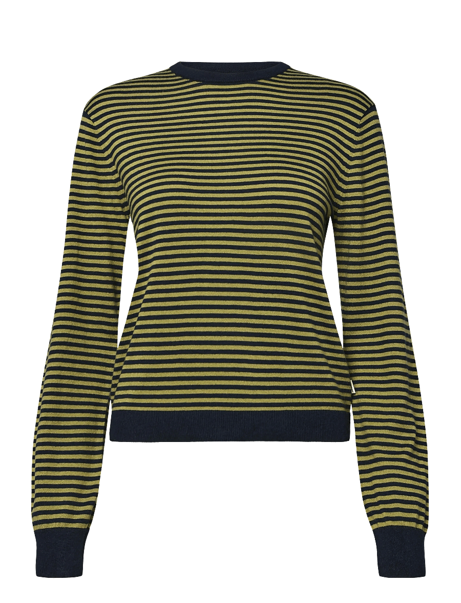 Mads Nørgaard - Fine Merino Emma Stripe Knit - kampsunid - sky captain/green olive - 1
