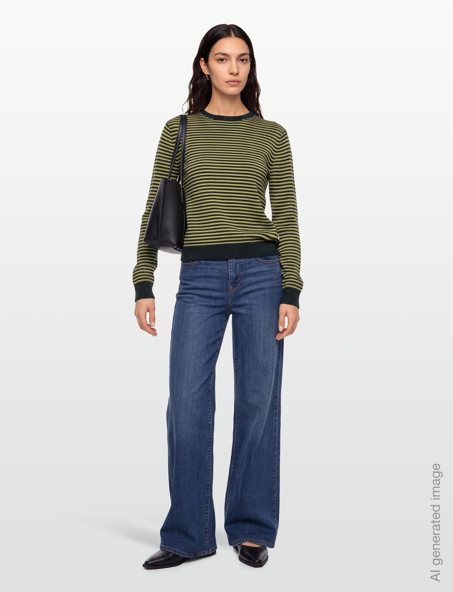 Mads Nørgaard - Fine Merino Emma Stripe Knit - kampsunid - sky captain/green olive - 0