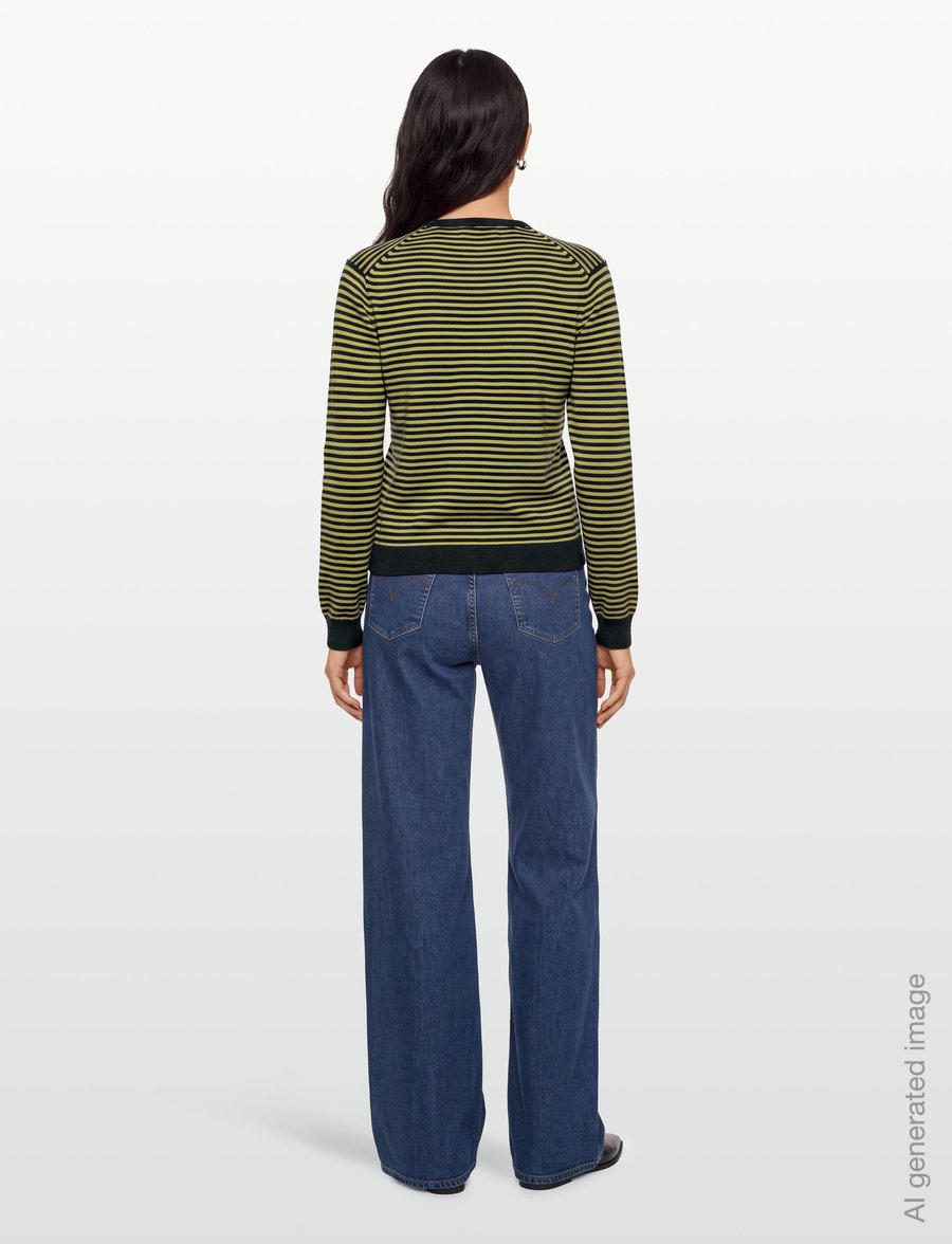 Mads Nørgaard - Fine Merino Emma Stripe Knit - kampsunid - sky captain/green olive - 4