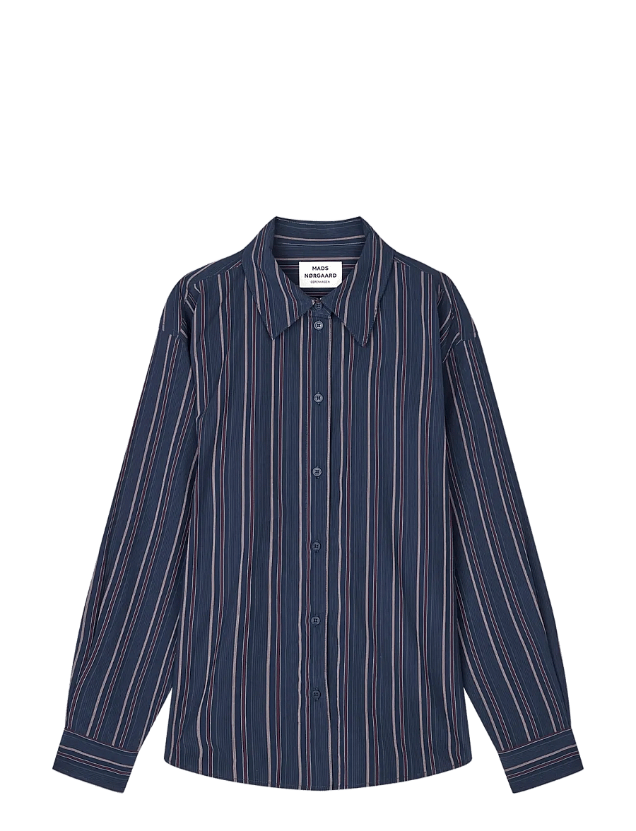 Mads Nørgaard - Peach Poplin YD Shelly Shirt - langärmlige hemden - pinstripe/sky captain - 0
