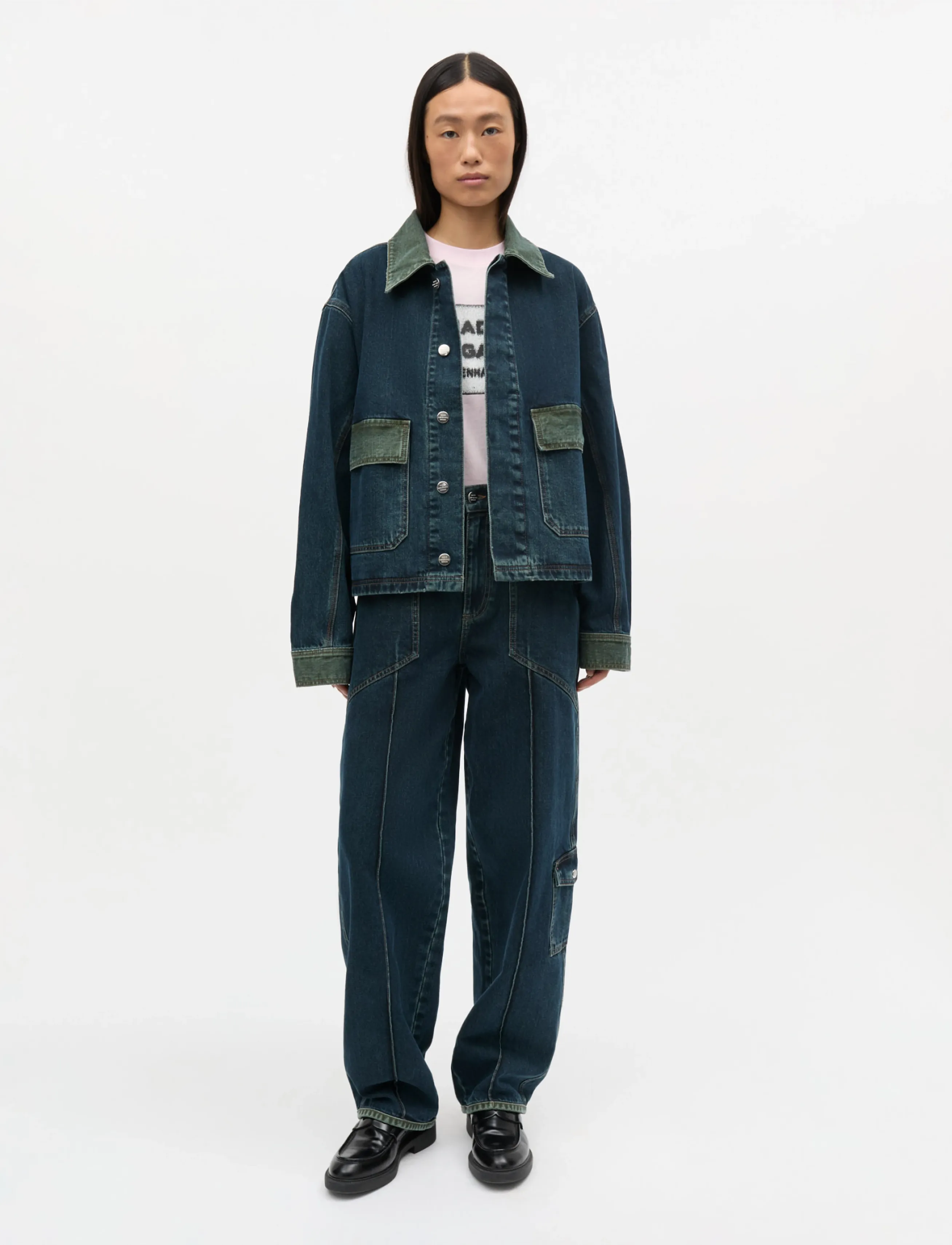 Mads Nørgaard Double Denim Solar Jacket - Jackets - BLUE/GREEN DYE / navy