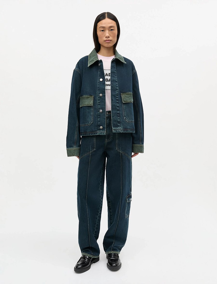 Mads Nørgaard - Double Denim Solar Jacket - denimjakker - blue/green dye - 0