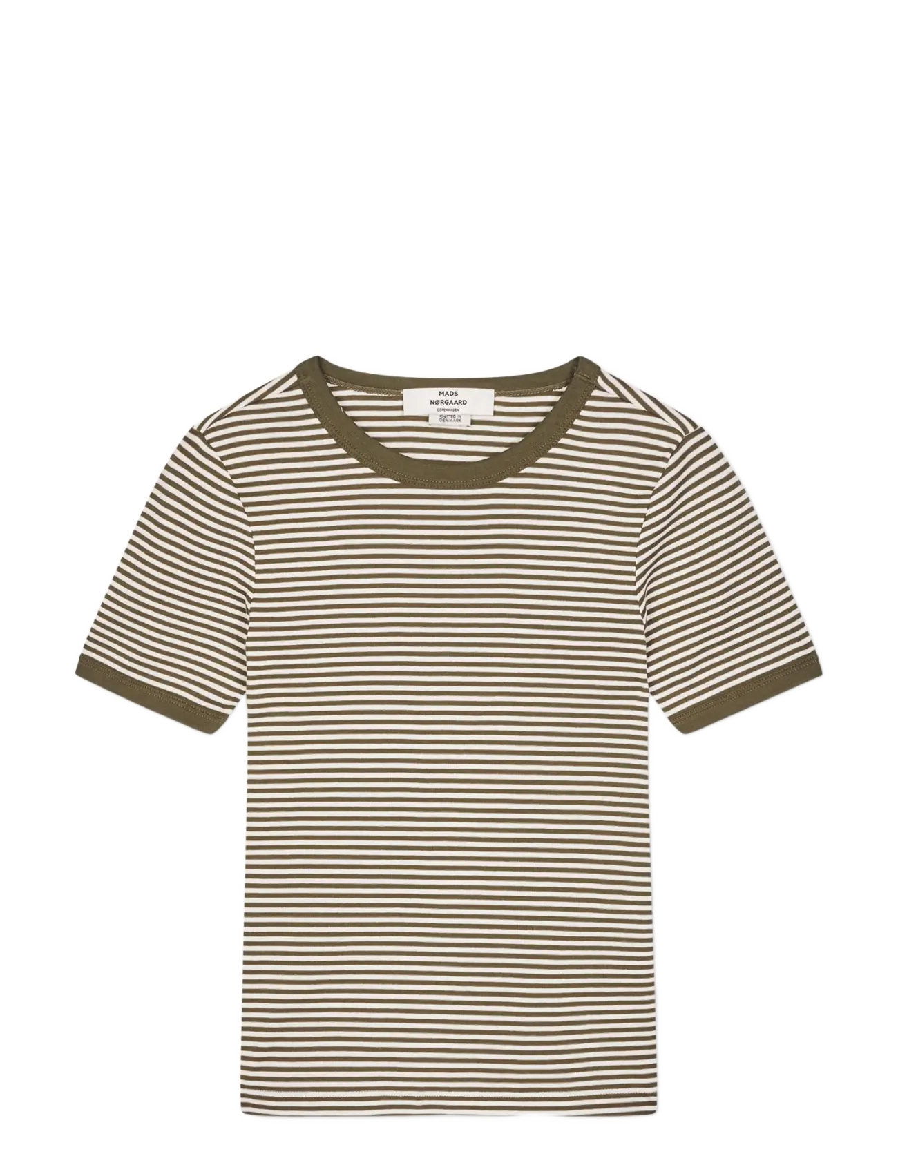 Mads Nørgaard Grace Jersey Stripe June Tee - Tøj - WHITE/TARMAC / khaki/green