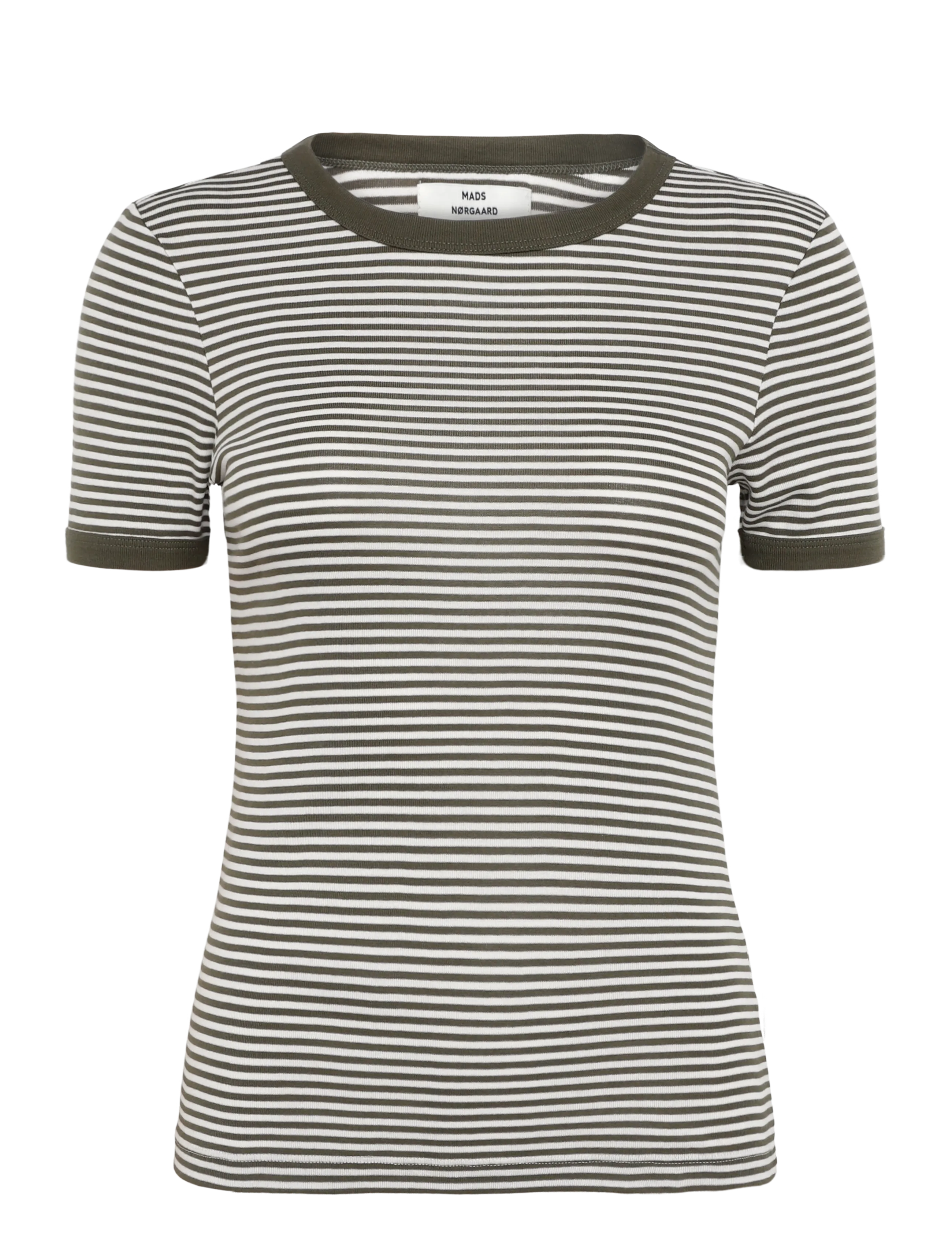 Mads Nørgaard Grace Jersey Stripe June Tee - T-shirts & Toppar - WHITE/TARMAC / khaki/green