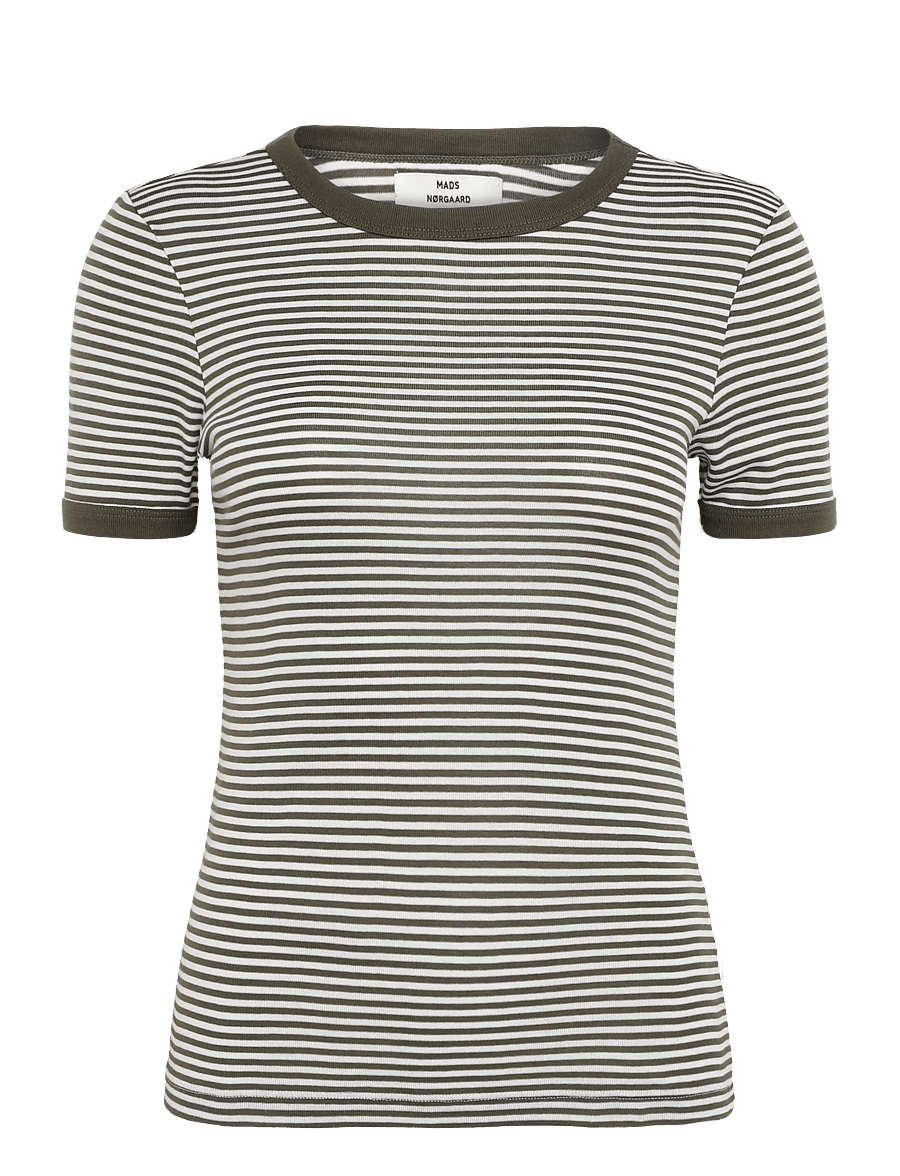 Mads Nørgaard - Grace Jersey Stripe June Tee - t-shirts - white/tarmac - 1