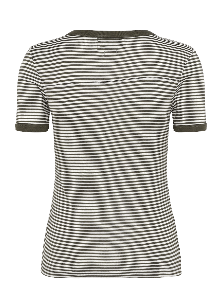 Mads Nørgaard - Grace Jersey Stripe June Tee - t-shirts - white/tarmac - 2