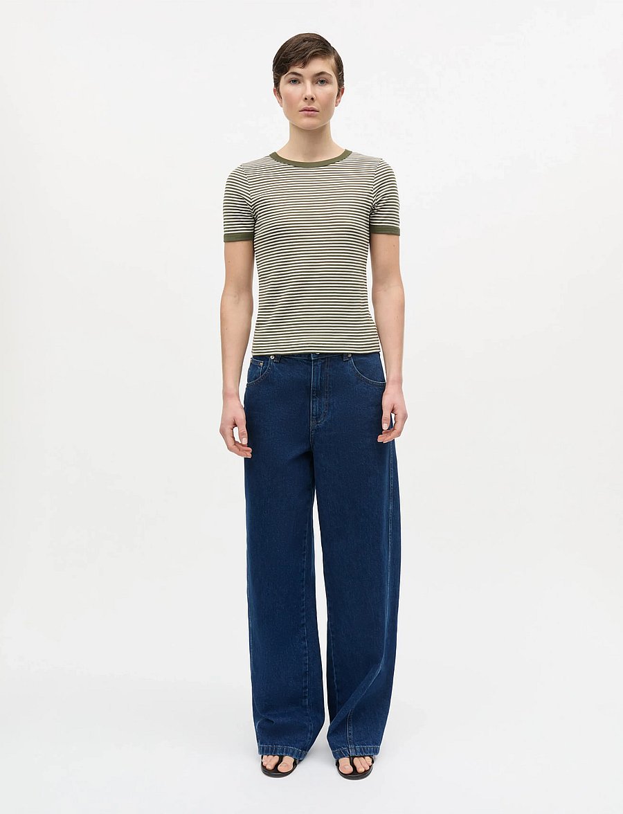 Mads Nørgaard - Grace Jersey Stripe June Tee - t-shirts - white/tarmac - 0