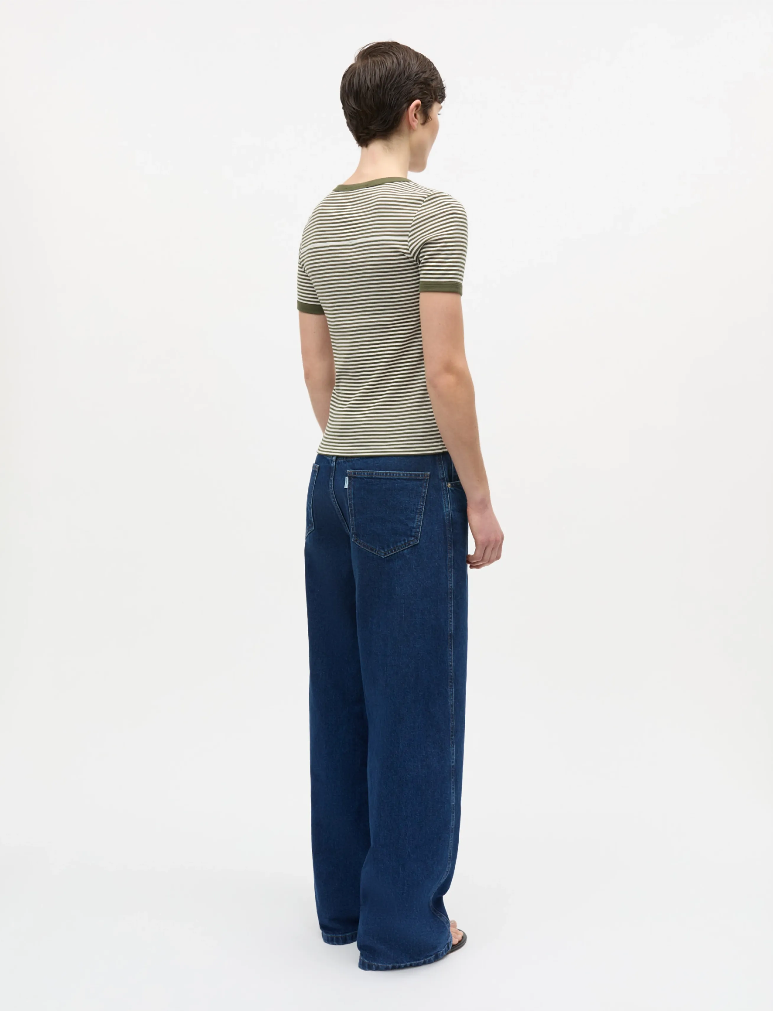 Mads Nørgaard - Grace Jersey Stripe June Tee - t-shirts - white/tarmac - 2