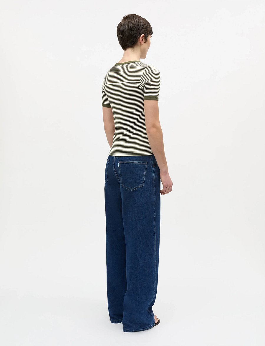Mads Nørgaard - Grace Jersey Stripe June Tee - t-shirts - white/tarmac - 2